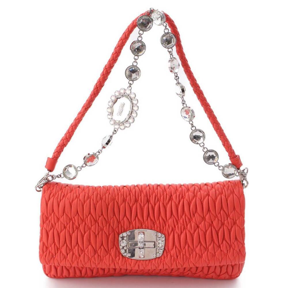 Miu Miu Nappa Crystal Shoulder Bag Handbag Salmon Pink